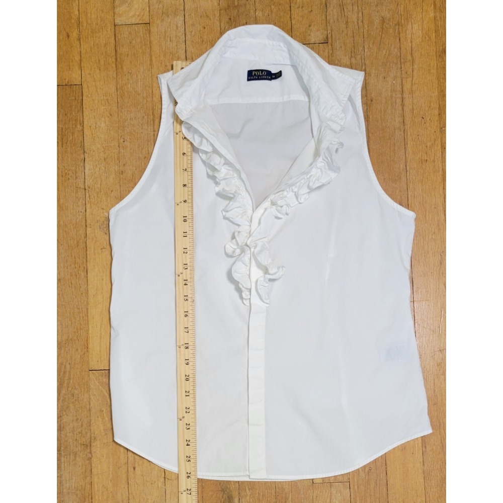Polo Ralph Lauren Women 14 White Ruffle Front Sleeveless Cotton Button Down Shir - Picture 6 of 8